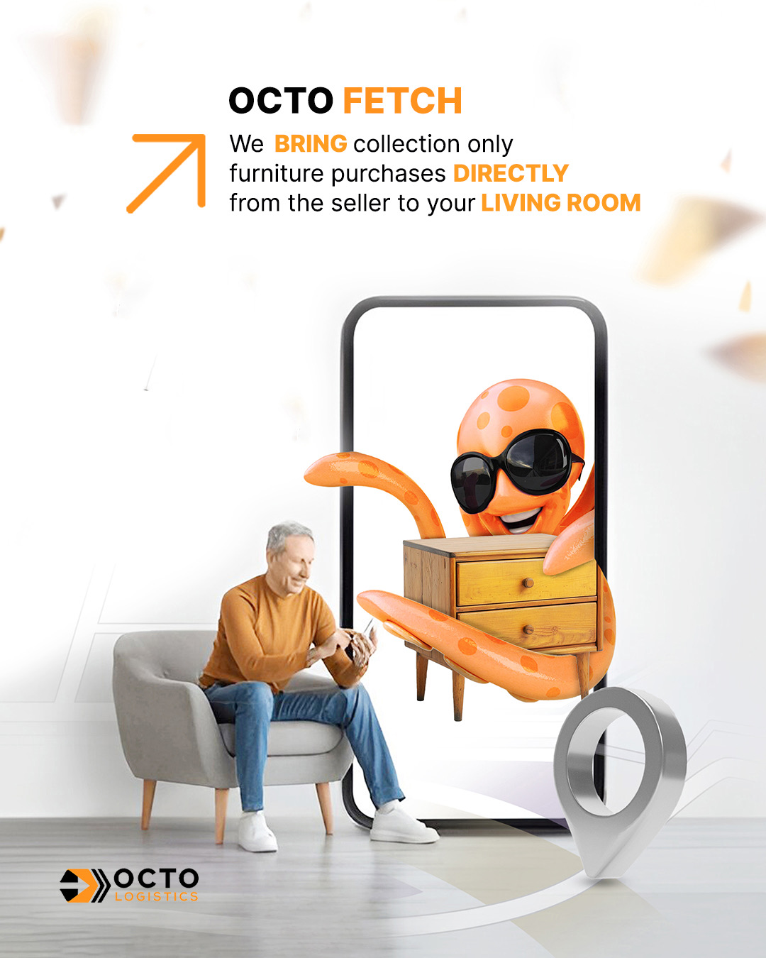 An OctoFetch driver loading a customer's purchase for collection from a shop and delivery to a home address